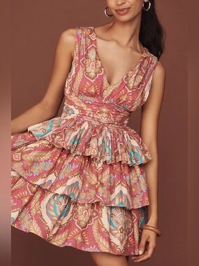 NWT Size S -Love The Label Quinn 100% Cotton Tiered Ruffle Mini Dress  (US$ 325)